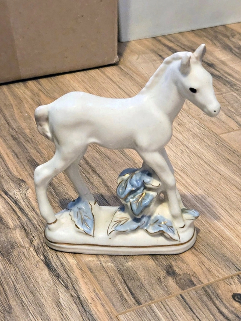 Made in USSR Horse Ceramic Figurine, White & Blue